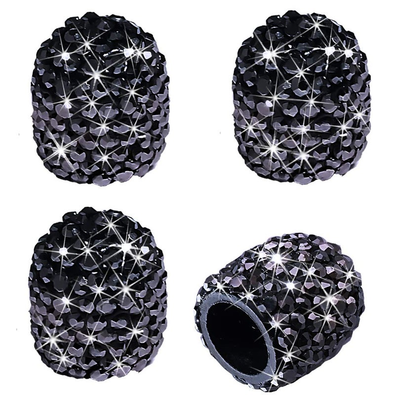DBlosp Valve Stem Caps, 4 Pack Handmade Black Crystal Rhinestone Universal Car Tire Valve Caps Chrome,Attractive Dustproof Bling Car Accessories - Black Diamond - Image 1